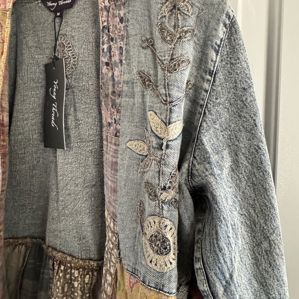 Young Threads Boutique Boho Kimono Shrug Patchwork Embroidered Top NWT M - Picture 4 of 11